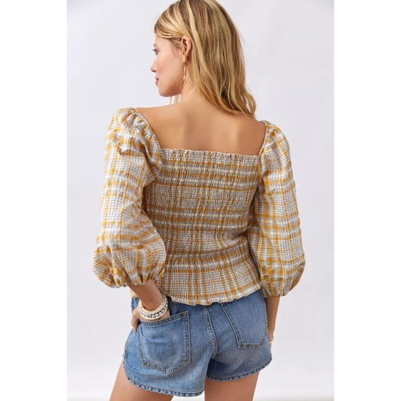 Anthropologie Maeve Checked Square-Neck Blouse - Picture 3 of 11